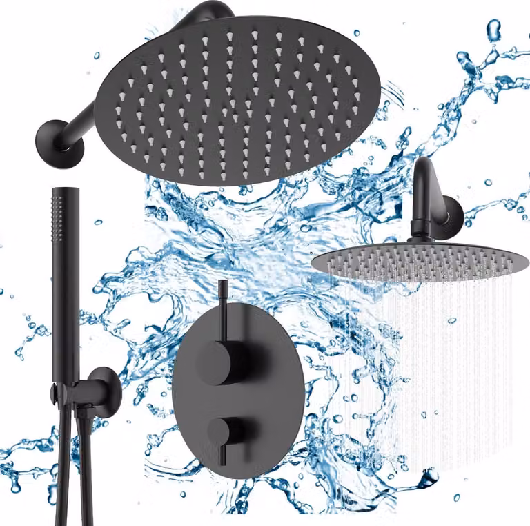 Granitan - Soffione doccia - Doccia a pioggia Ø 250 mm - Doccia nera - GLAMI