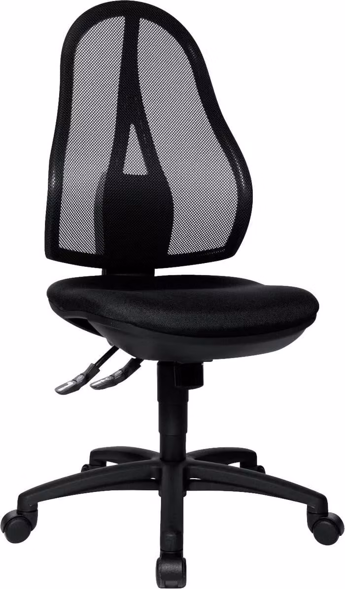 TOPSTAR OP200G20H, sedia girevole per ufficio con supporto lombare, modello Open Point SY, senza braccioli, colore nero, dotata di doppie ruote di sicurezza adatte a tutti i tipi di pavimento