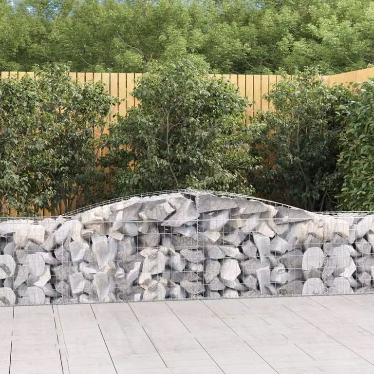Set di 15 cesti gabbioni ad arco vidaXL in acciaio zincato grigio, L: 400 cm, P: 50 cm, H: 60/80 cm