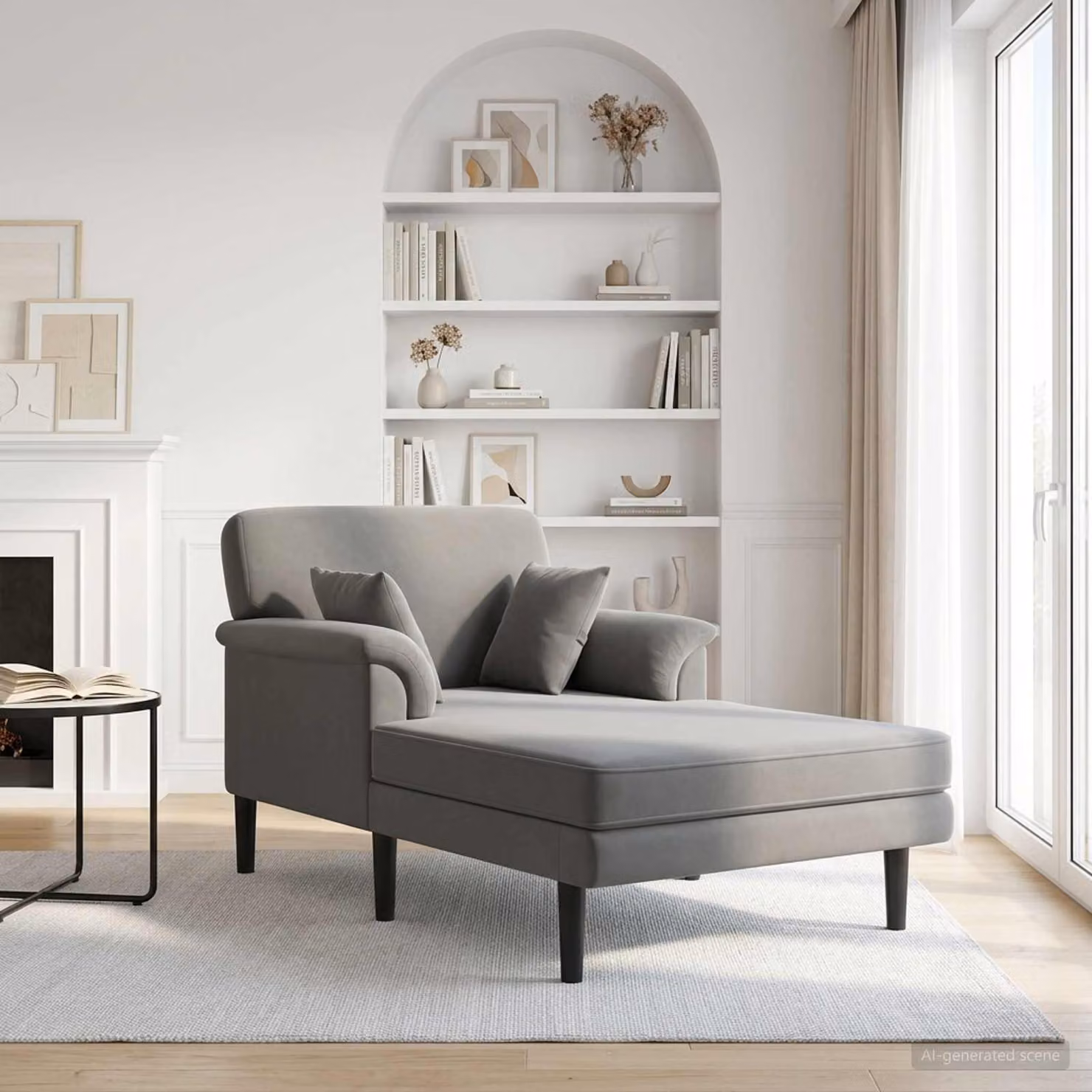 Chaise longue moderna vidaXL in velluto grigio con forma a L e orientamento a sinistra, L/P/H: 174 x 101 x 90 cm