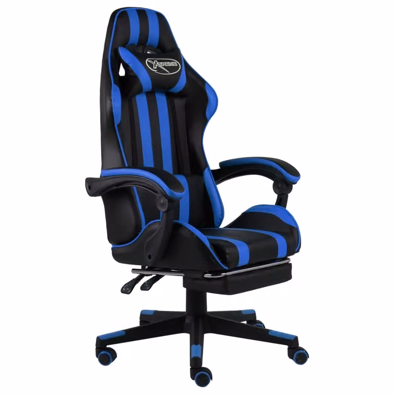 vidaXL Sedia da gioco con poggiapiedi in ecopelle nera e blu