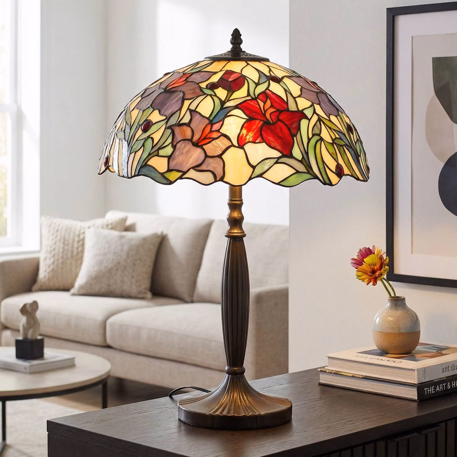 Artistar Lampada da tavolo Tiffany Athina, Multicolore, Soggiorno / Sala da pranzo, Metallo, Tiffany, Lampada da tavolo