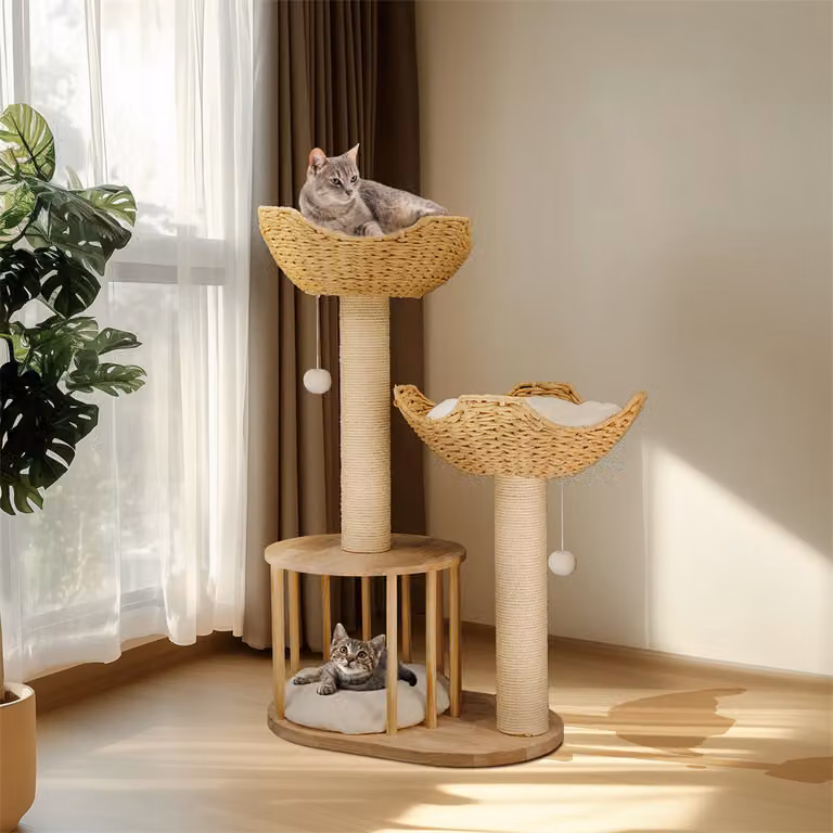 WISFOR albero per gatti tiragraffi 99cm albero da arrampicata con grotta per gatti e cestino per gatti, 60x40x99cm