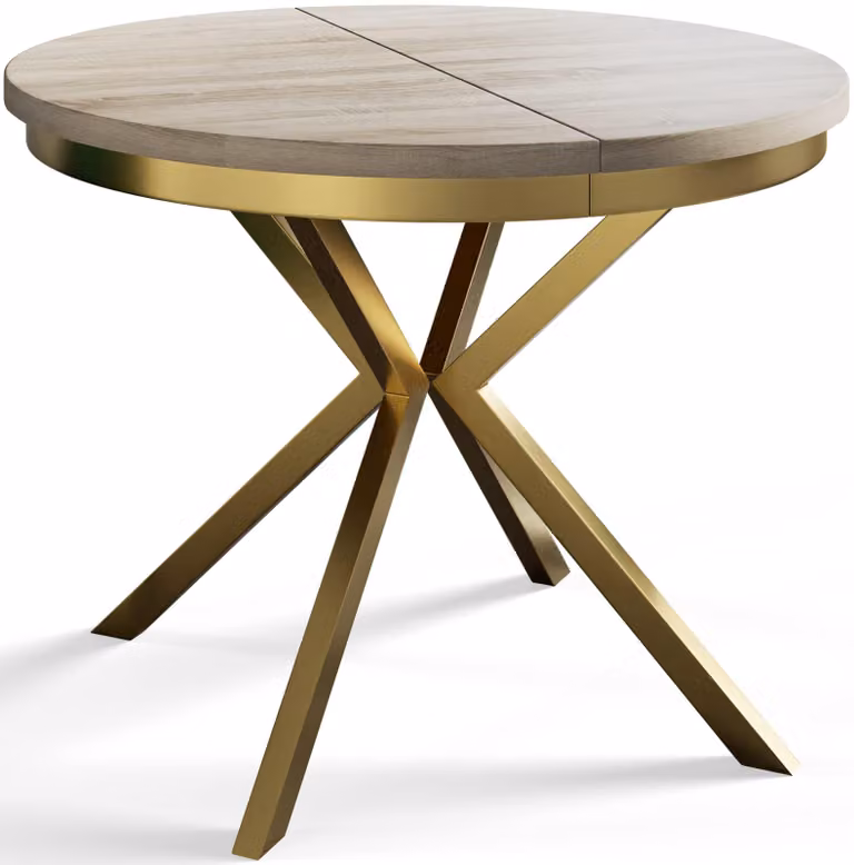 Alpi Moebel, Tavolo da Pranzo Rotondo, Tavolo da Cucina Allungabile, Diamentro: 90-170 cm, Gambe in metallo Dorate, Sonoma, Collezione Bergo
