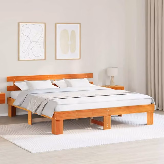 Struttura del letto-Giroletto Marrone cerato 200 x 200 cm Pino massello 704367