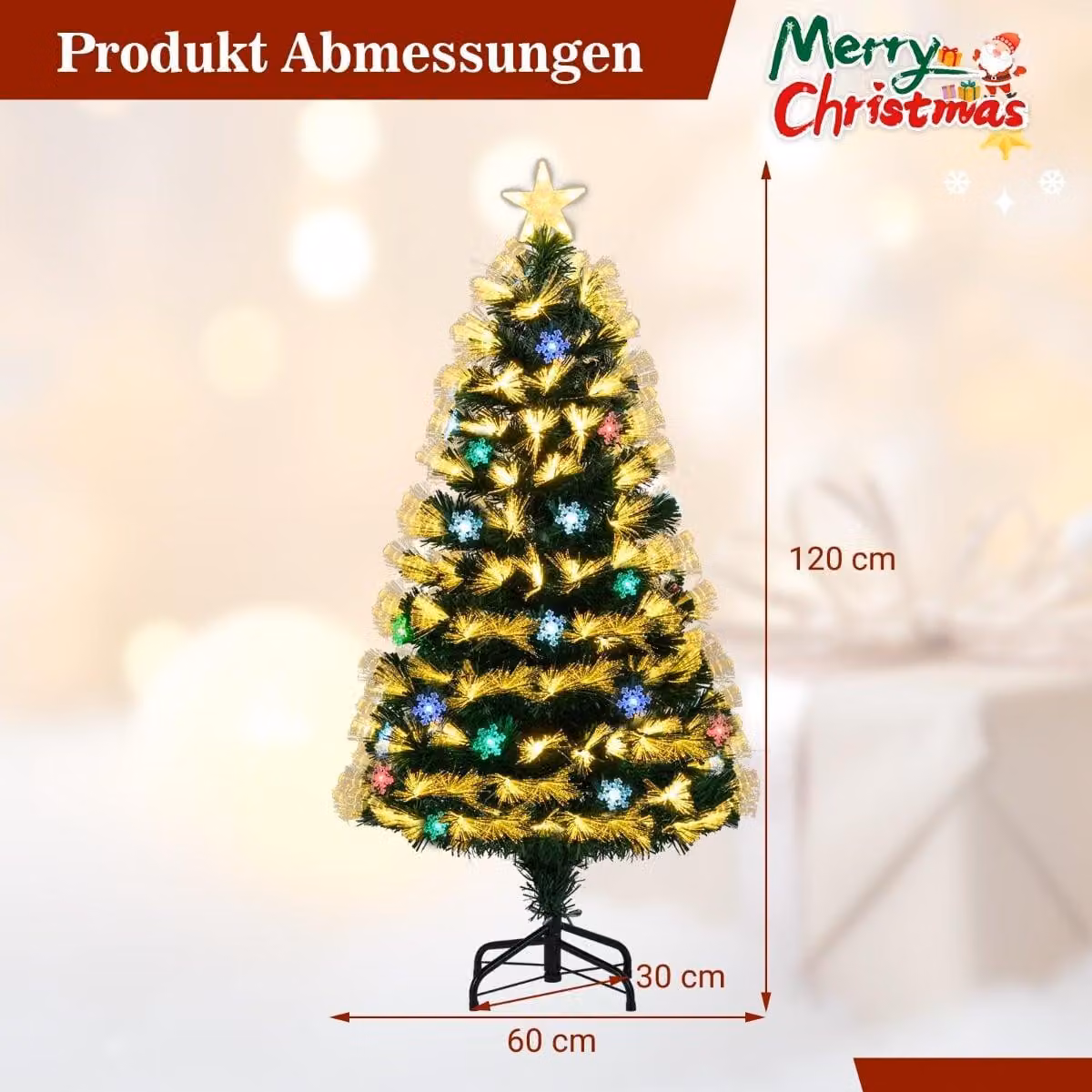 Albero di Natale artificiale da 120 cm con luci e punta a stella