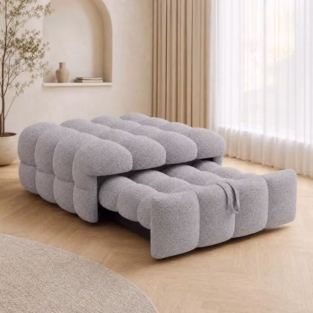 Poggiapiedi 2 in 1 trasformabile in letto; bouclé; grigio