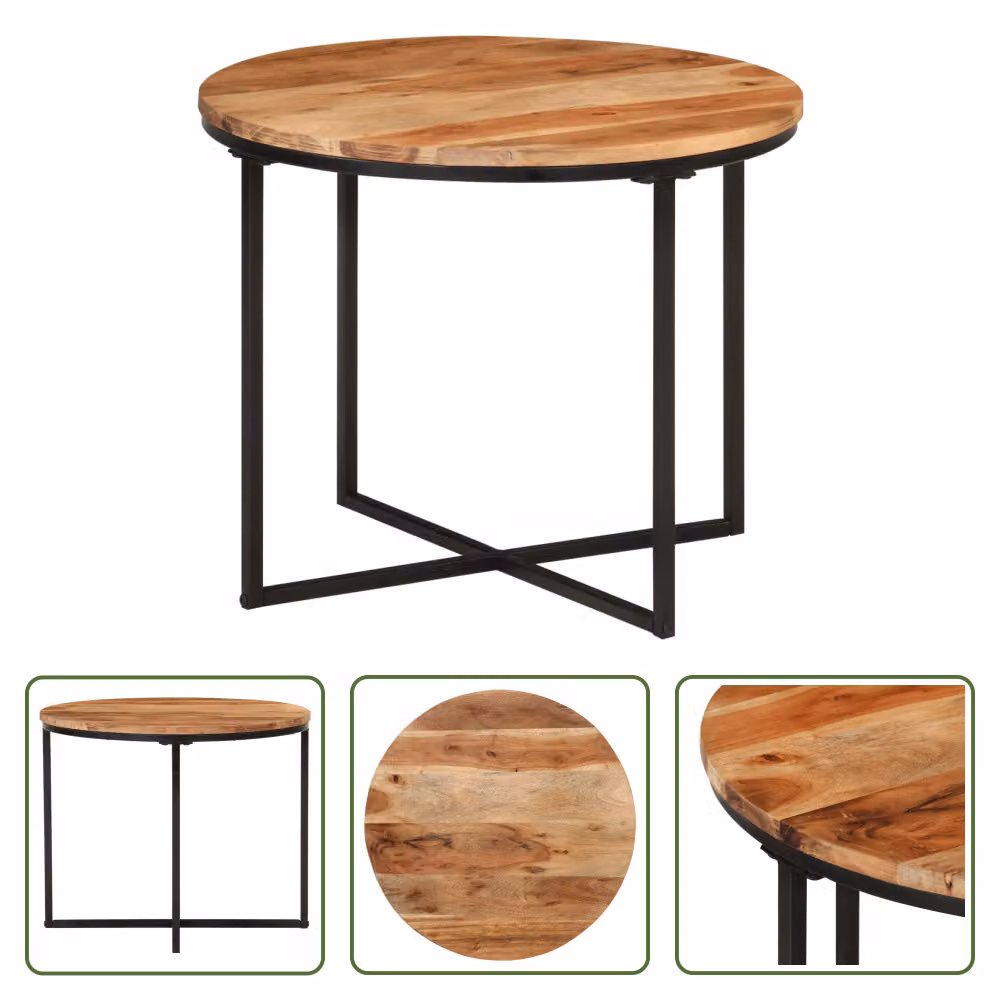 Tavolino The Living Store 55x55x45 cm in legno massiccio di acacia e ferro