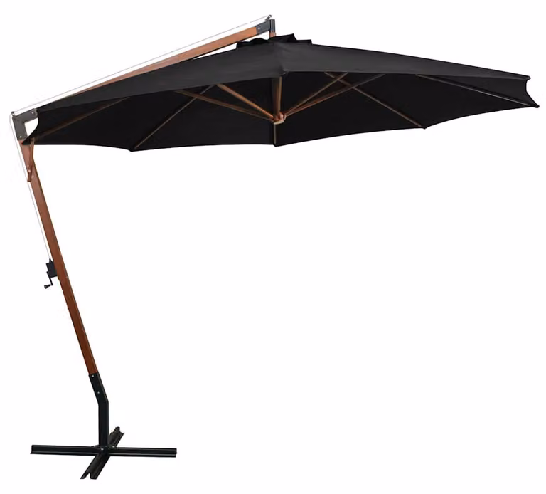 vidaXL Ombrello luminoso con palo nero 3,5x2,9 m in legno di abete massiccio