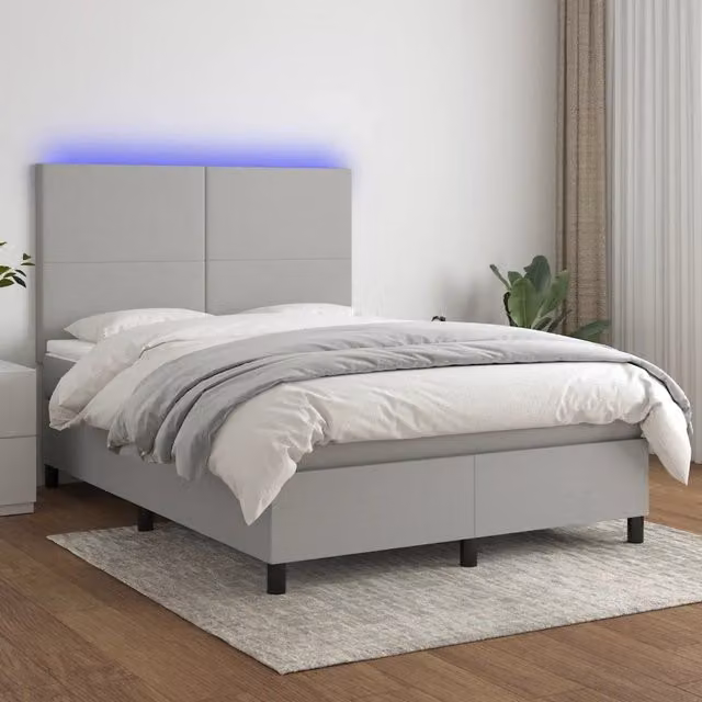 Letto Ibrido con Materasso e Illuminazione LED vidaXL in Tessuto Grigio e Bianco L/P: 140 x 190 cm