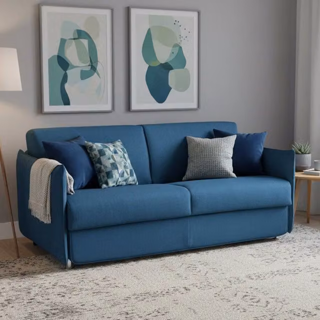 Divano Letto 3 Posti Gravere DMORA Blu con Copertura Sfoderabile Made in Italy L: 200 cm, P: 95 cm – 1