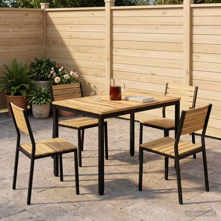 vidaXL Tavolo da giardino rettangolare in legno di acacia Bianco e Nero L: 108,5 cm, P: 55 cm, H: 75 cm
