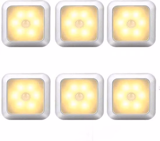 Lampada a LED in alluminio a 6 luci con sensore di movimento - Luce bianca calda - Interruttore notturno a batteria - Sensore wireless - Illuminazione per cantine - Illuminazione per scale - Interruttore notturno - Alluminio