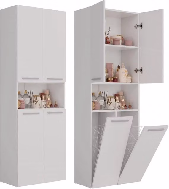 Colonna bagno bianca con ante a battente e ripiani interni H: 174 cm, L: 30 cm, P: 60 cm