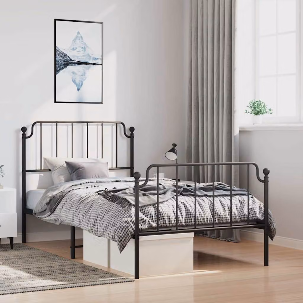 vidaXL Giroletto in metallo nero con testiera e pediera L/P/H: 100 x 200 cm