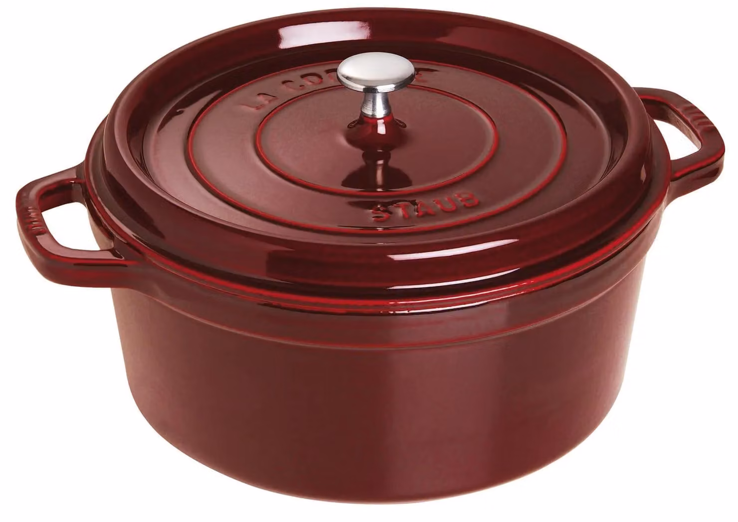 Casseruola tonda in ghisa per induzione colore rosso granato con maniglie e coperchio, diam. 22cm