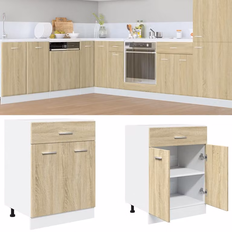 Armadio inferiore da cucina con cassetto Lyon vidaXL, colore marrone, L: 60 cm, P: 46 cm, H: 81,5 cm