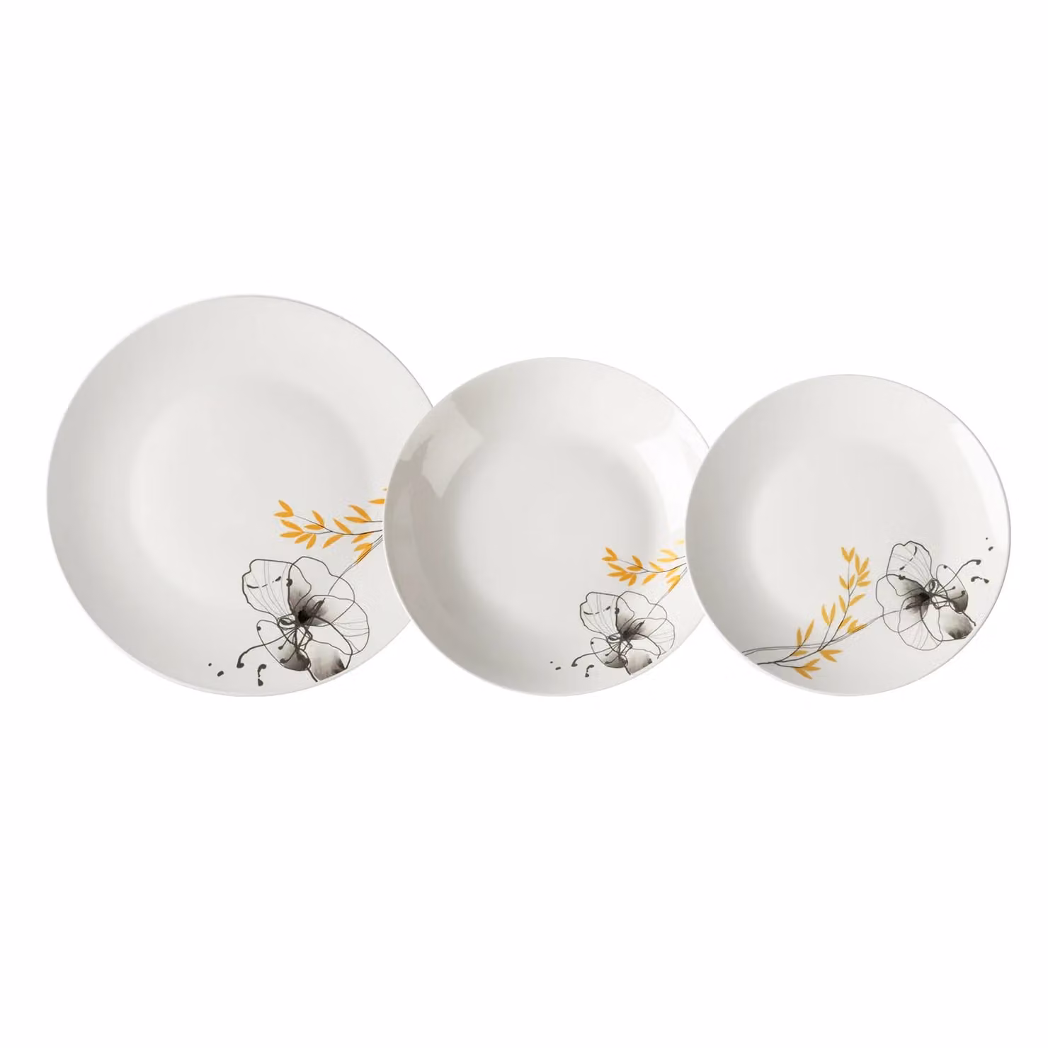 Servizio di piatti Shine Gusto Casa in porcellana bianca e oro con decoro floreale, 12 pezzi – 1