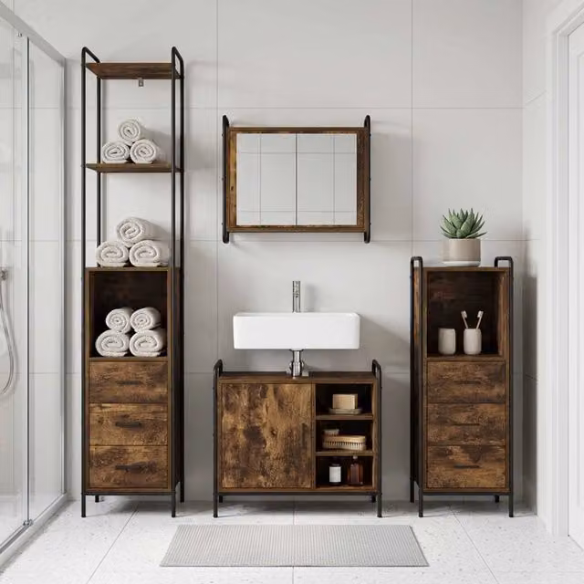 Set di Armadi da Bagno 4 pz Rovere Fumo 40 x 36 x 200,5 cm 3444677