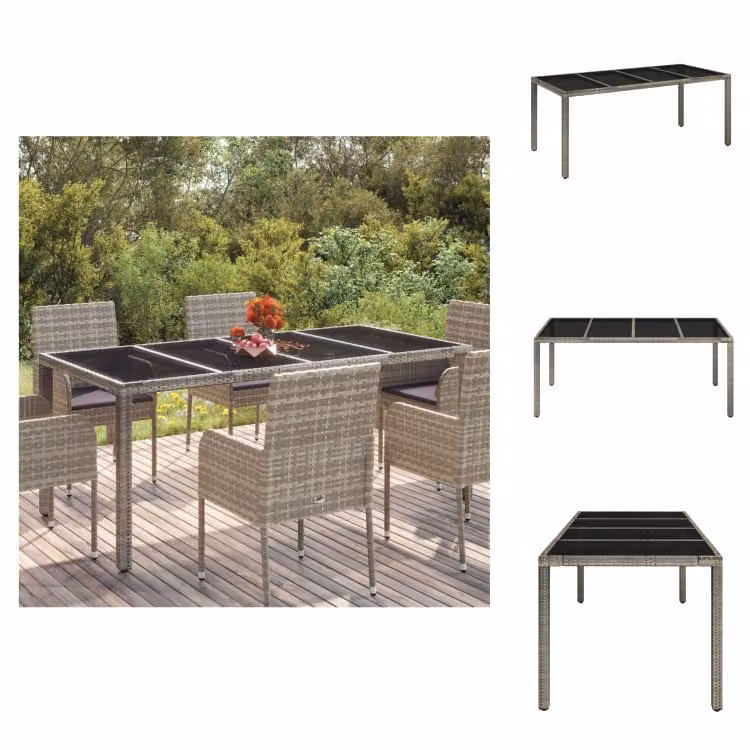 vidaXL Tavolo da giardino con piano in vetro grigio 190x90x75 cm in poly rattan - Tavoli da giardino