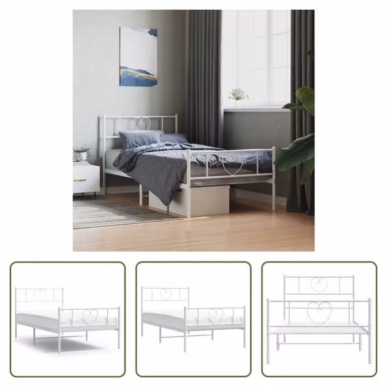 The Living Store Struttura letto con testiera e pediera in metallo bianco 107x203 cm