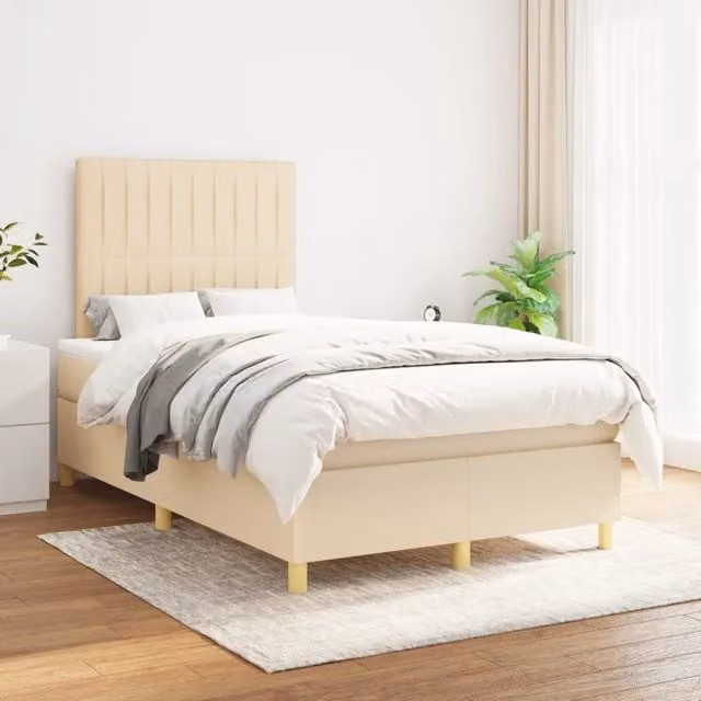 Letto Ibrido con Giroletto a Molle e Materasso vidaXL in Tessuto Beige e Bianco L/P/H: 120 x 200 cm