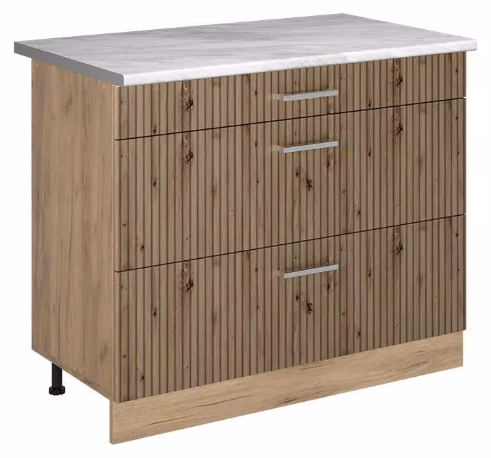 Mobiletto base per cucina Vicco R-Line Rovere artigianale/Rovere dorato 100 cm piano di lavoro Marmo, Model 71612