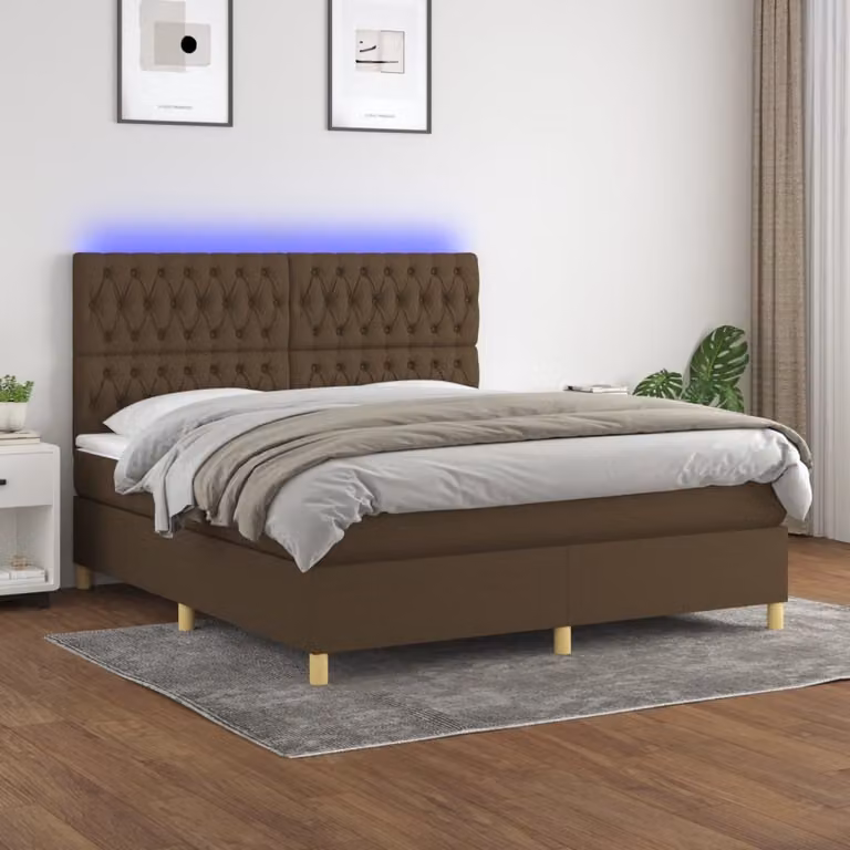 Maison Exclusive - Letto boxspring con materasso e illuminazione a LED, marrone scuro, 180x200 cm, rivestimento in tessuto