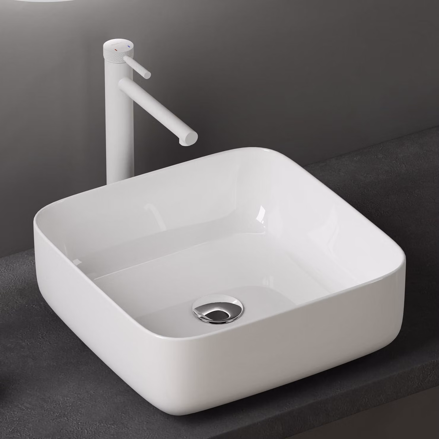 doporro Lavabo da Appoggio in Vetroceramica Lavabo Lavandino Bagno Quadrato con Bordo Sottile 38,5x38,5x14 cm Bianco Lucido Lavamani Lavello senza Foro Rubinetto per Guardaroba Bagno Brš¹ssel106