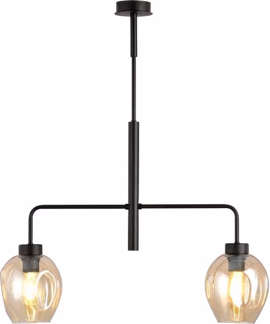 Lampadario Moderno a Soffitto Luceart-Classic Eritonio con 2 Luci in Metallo Nero e Vetro Ambra