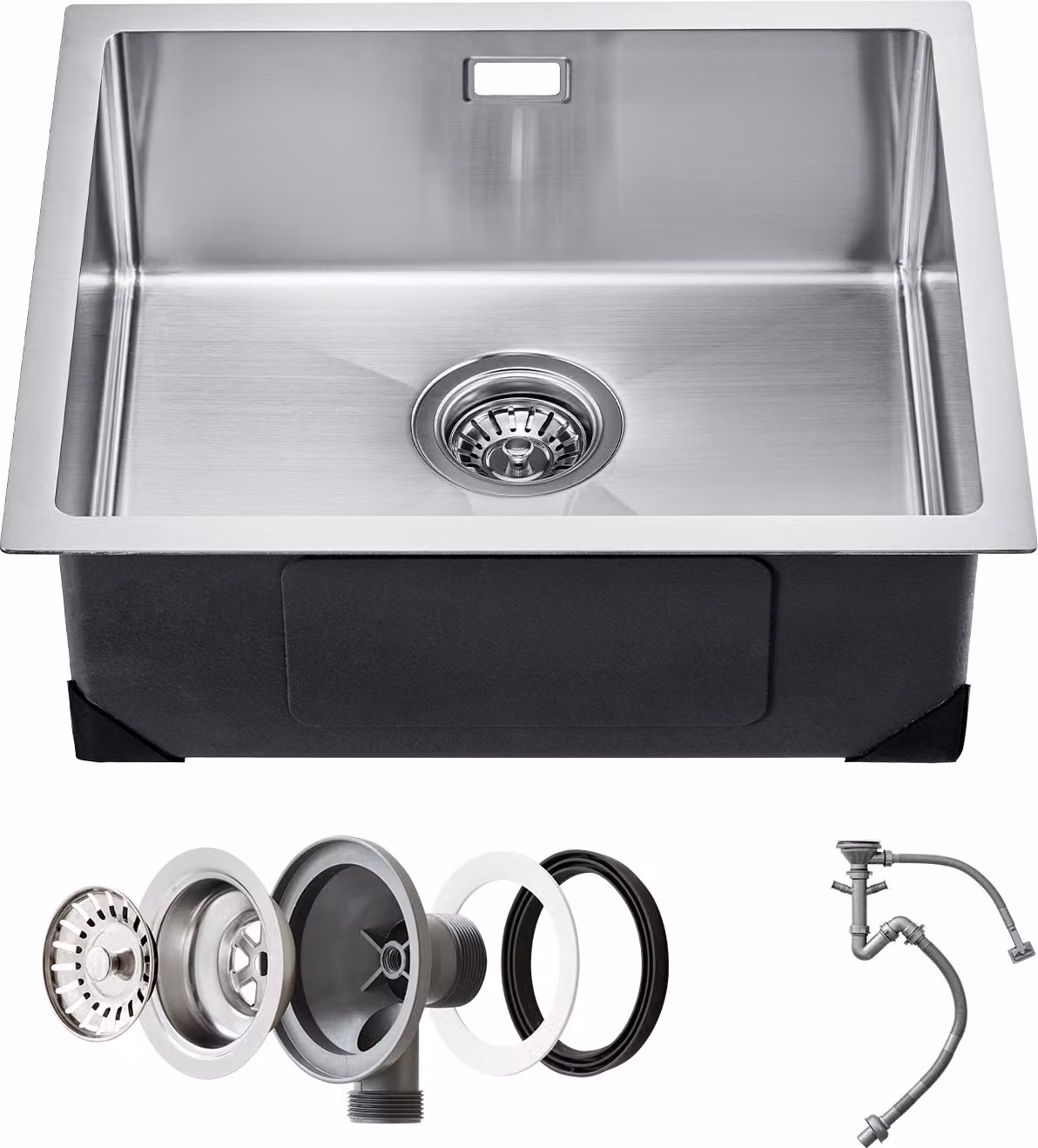 SucceBuy 50 cm lavello da cucina, lavello sottopiano in acciaio inox 304, vasca singola con accessori, per casa mobile, cucina, lavanderia, bar