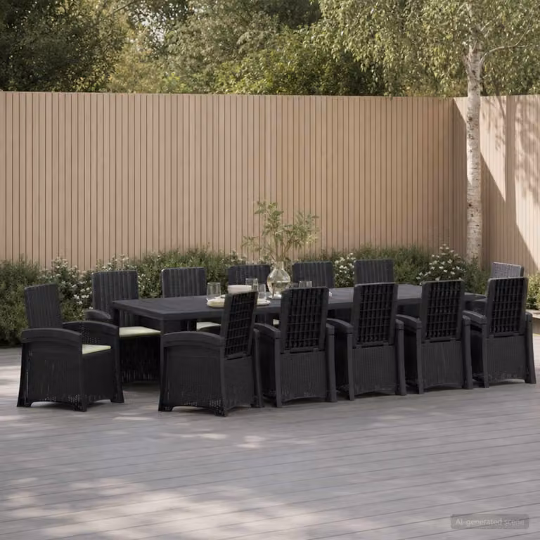 Set da pranzo per giardino e terrazza vidaXL in polyrattan da 14 pezzi, colore antracite e beige