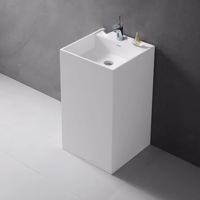 Lavabo monoforo free standing Magnus Plus OGOMONDO in pietra artificiale bianco opaco matt L: 85 cm, P: 48 cm, H: 48 cm