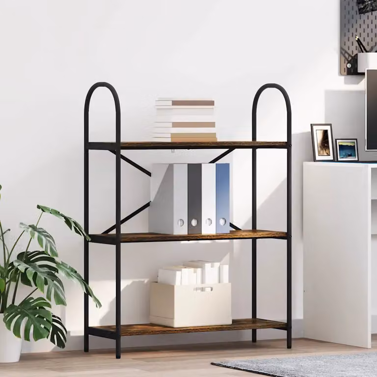 Libreria moderna vidaXL a 3 livelli in legno e metallo, colore marrone, L 80 cm x P 30 cm x H 109 cm