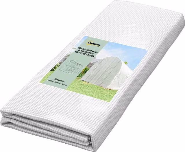 Outsunny Telo per serra 4 x 2 m, impermeabile, con porta, 8 finestre, protezione UV, resistente allo strappo Polietilene Bianco   Aosom Italy