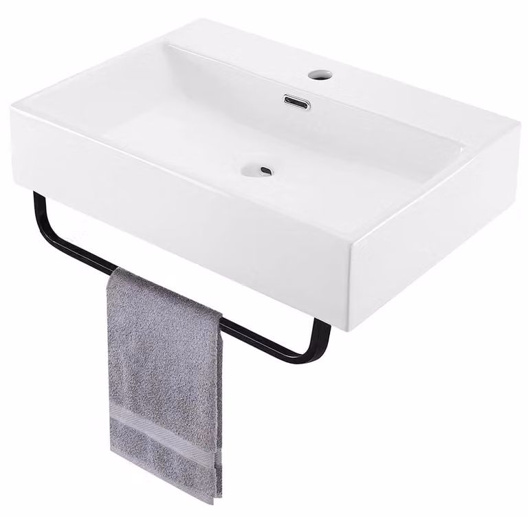 Lavabo da parete in Vetroceramica con portasciugamani