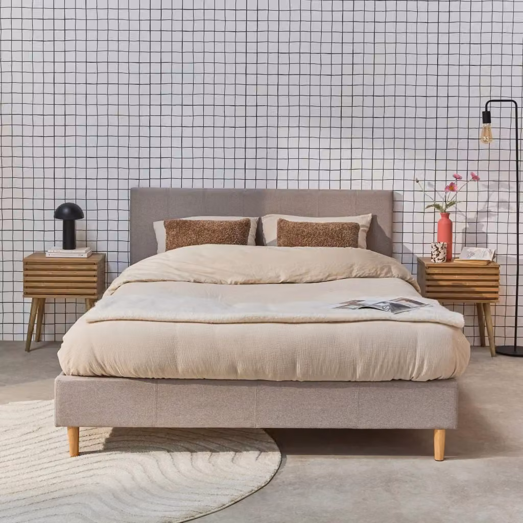 Struttura letto Sweeek con testiera e rete a doghe in tessuto L/P: 140 x 190 cm – 2