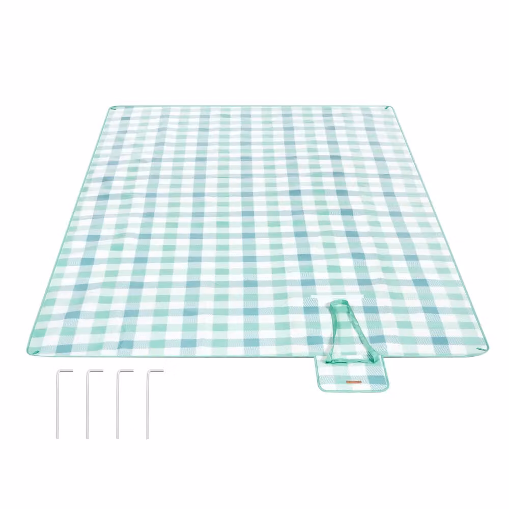 Coperta da picnic impermeabile e portatile, Verde + Bianco / 300 x 200 cm