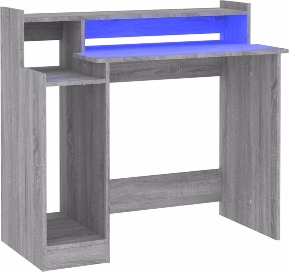 Scrivania con Luci LED Grigio Sonoma 97x45x90 cm in Multistrato