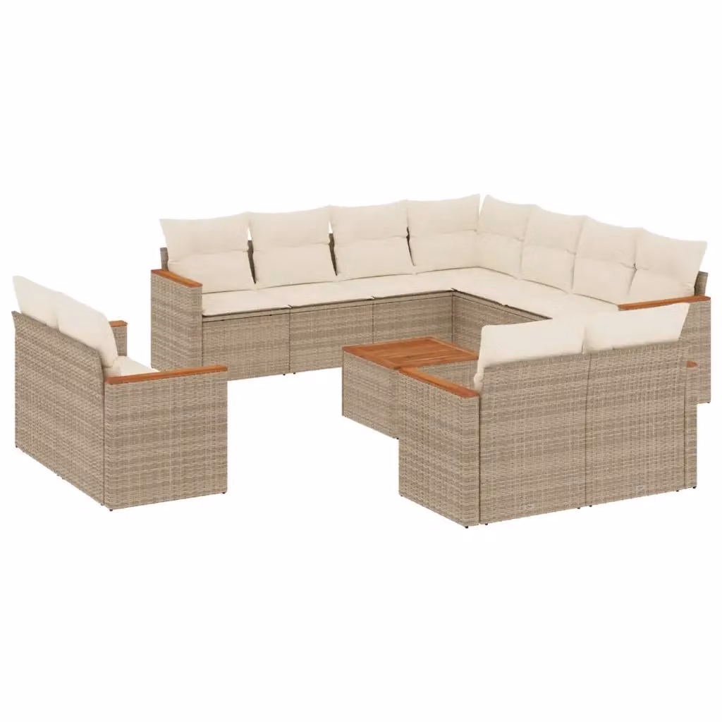 Set di Divani da Giardino vidaXL a Forma di L con Cuscini Beige e Tavolino da Esterno in Polyrattan e Acciaio – 2