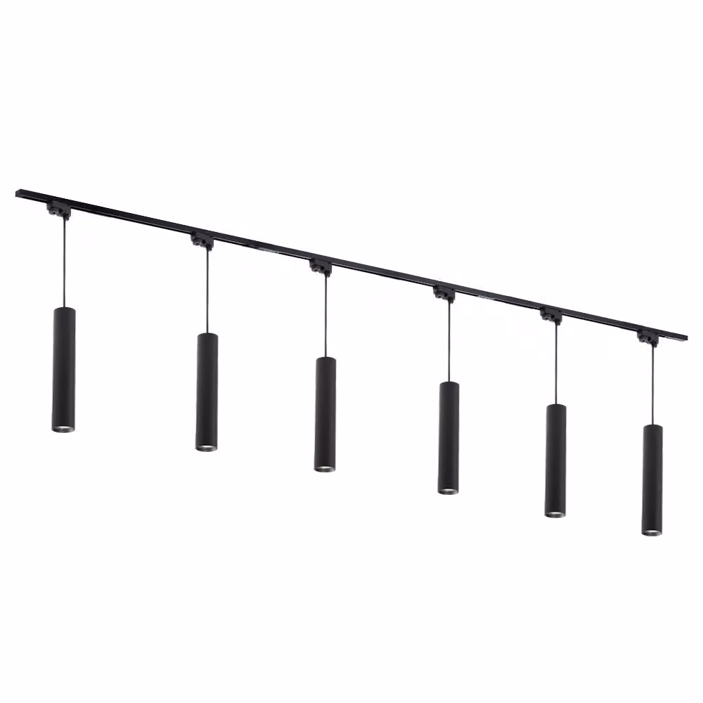Qub Focus III - Sistema di binari LED - Nero - Monofase - 300 cm - 6 lampade a sospensione GU10 - Forma a I