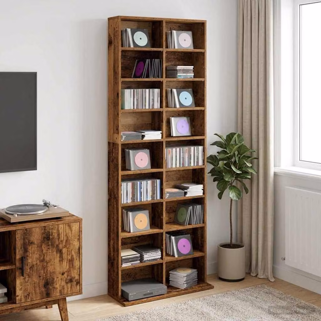 Mobile per CD vidaXL in legno color marrone antico con ripiani regolabili L: 65 cm, P: 23,5 cm, H: 175 cm