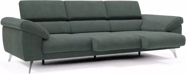 Divano Donatello Divani.Store con 3 sedute allungabili, braccioli contenitore e poggiatesta reclinabili in tessuto smacchiabile verde L: 265 cm
