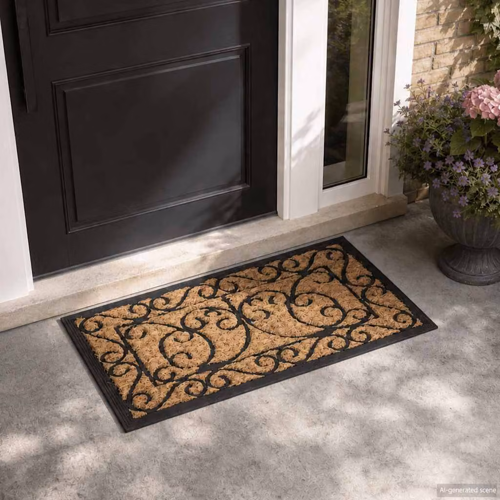 Zerbino rettangolare vidaXL in fibra di cocco e gomma antiscivolo, marrone e nero, L: 75 cm, P: 45 cm, H: 7 cm