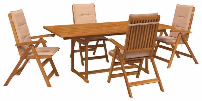 Set da pranzo da giardino composto da 5 pezzi, in legno massello di acacia naturale