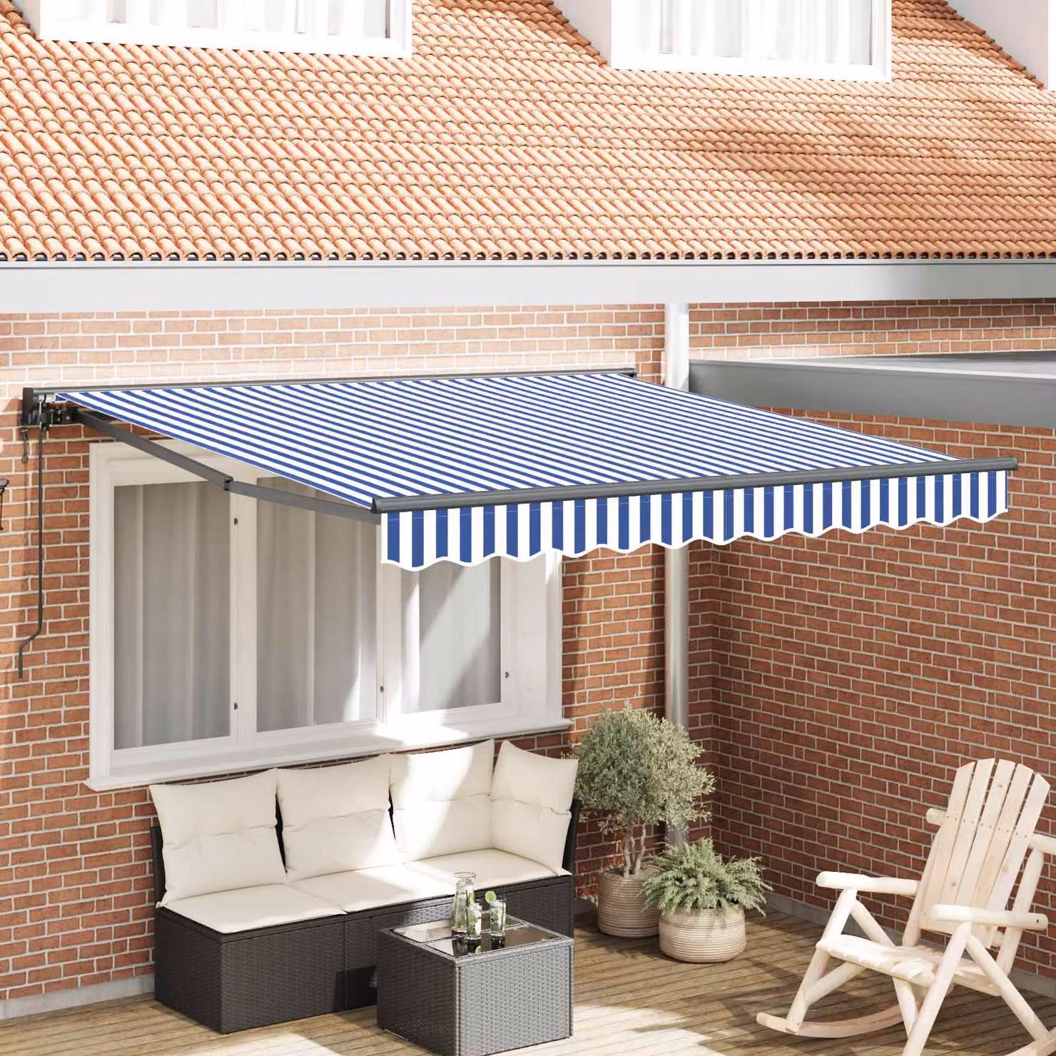 Tenda da sole a semi cassette vidaXL in alluminio e poliestere, Blu, Bianco e Nero, L: 300 cm