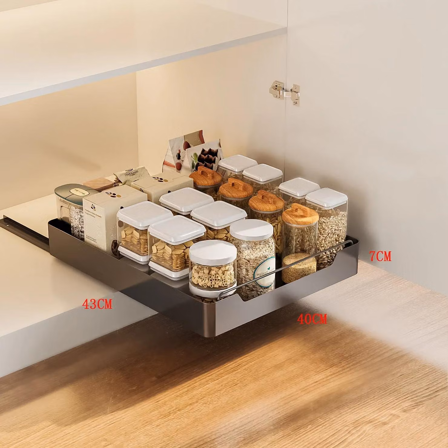 Organizer estraibile per mobili da cucina - Cassetto scorrevole/ripiano per dispensa - Chiusura ammortizzata - Guide silenziose - Montaggio fisso - 40 cm - Verde