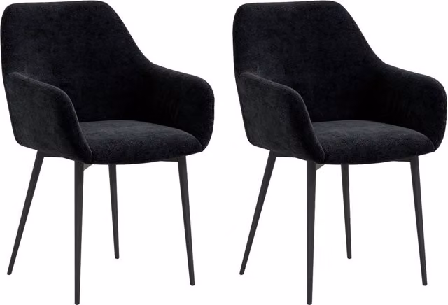 Set 2 Sedie Moderne con Braccioli 54x57x80 cm in Tessuto Effetto Velluto Nero