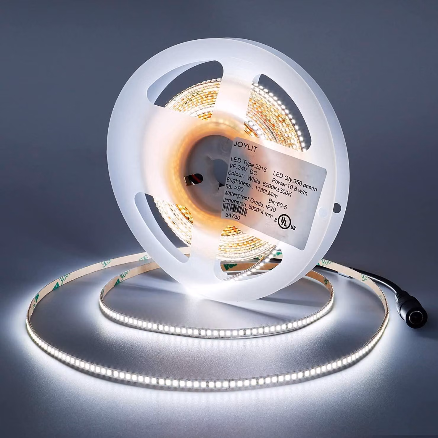 Striscia LED, 5 metri, bianco freddo (6000K), 4 mm di larghezza, 1750 LED SMD2216, 50W, grado di protezione IP20