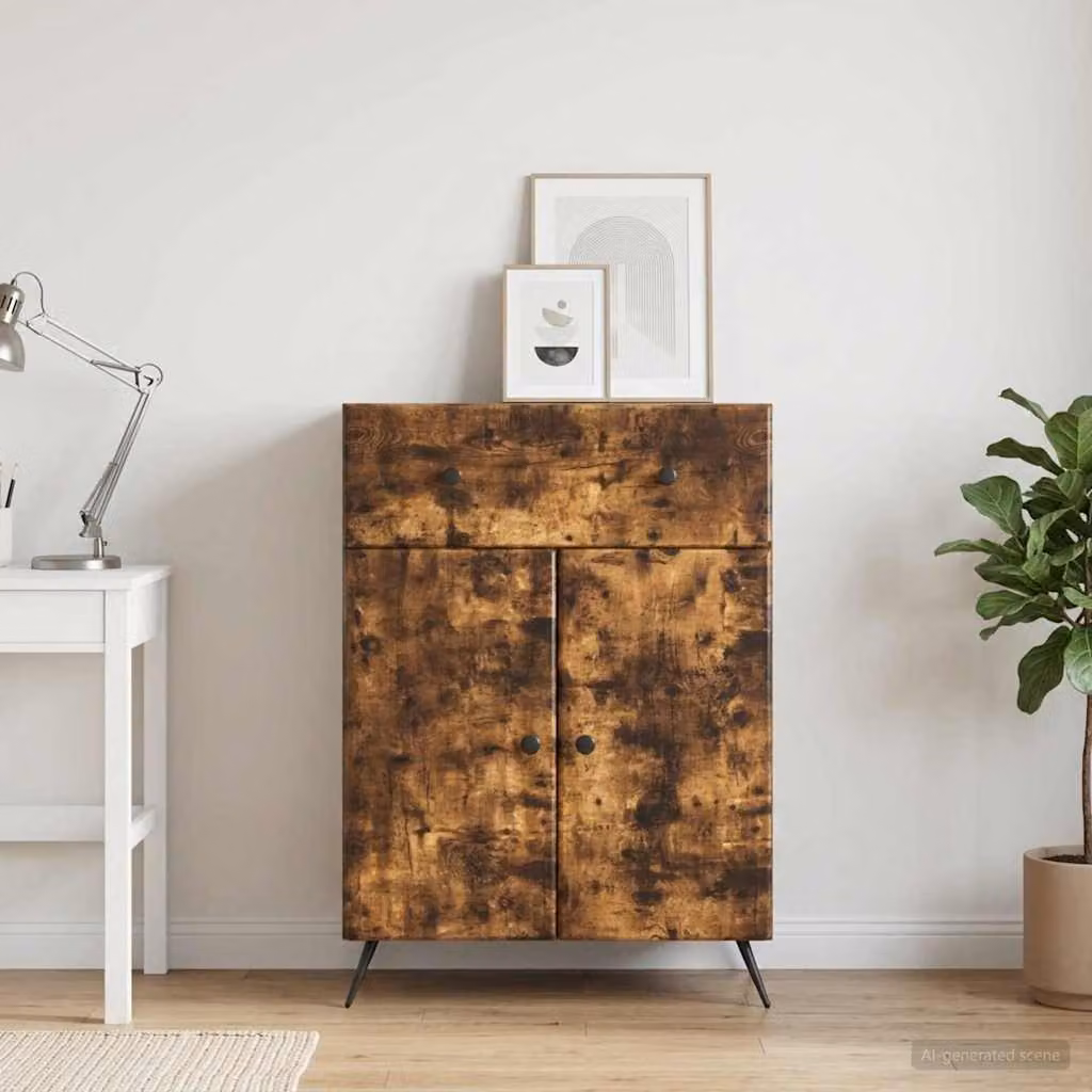 Credenza moderna vidaXL in legno e metallo, colore marrone, L: 66 cm, P: 34,5 cm, H: 90 cm